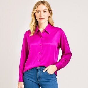 Pacific Silk Studio 100% Silk Blouse | Fuchsia Pink | Size M